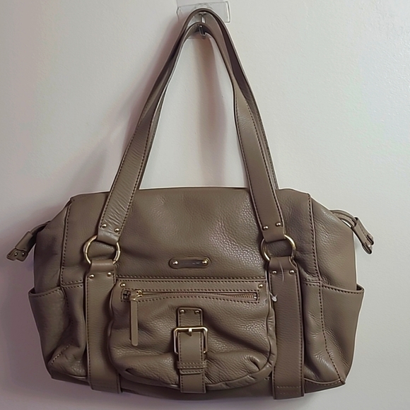 MK Michael Kors Austin Taupe Large Leather Beige Purse Satchel Women Bag RARE - Picture 1 of 9